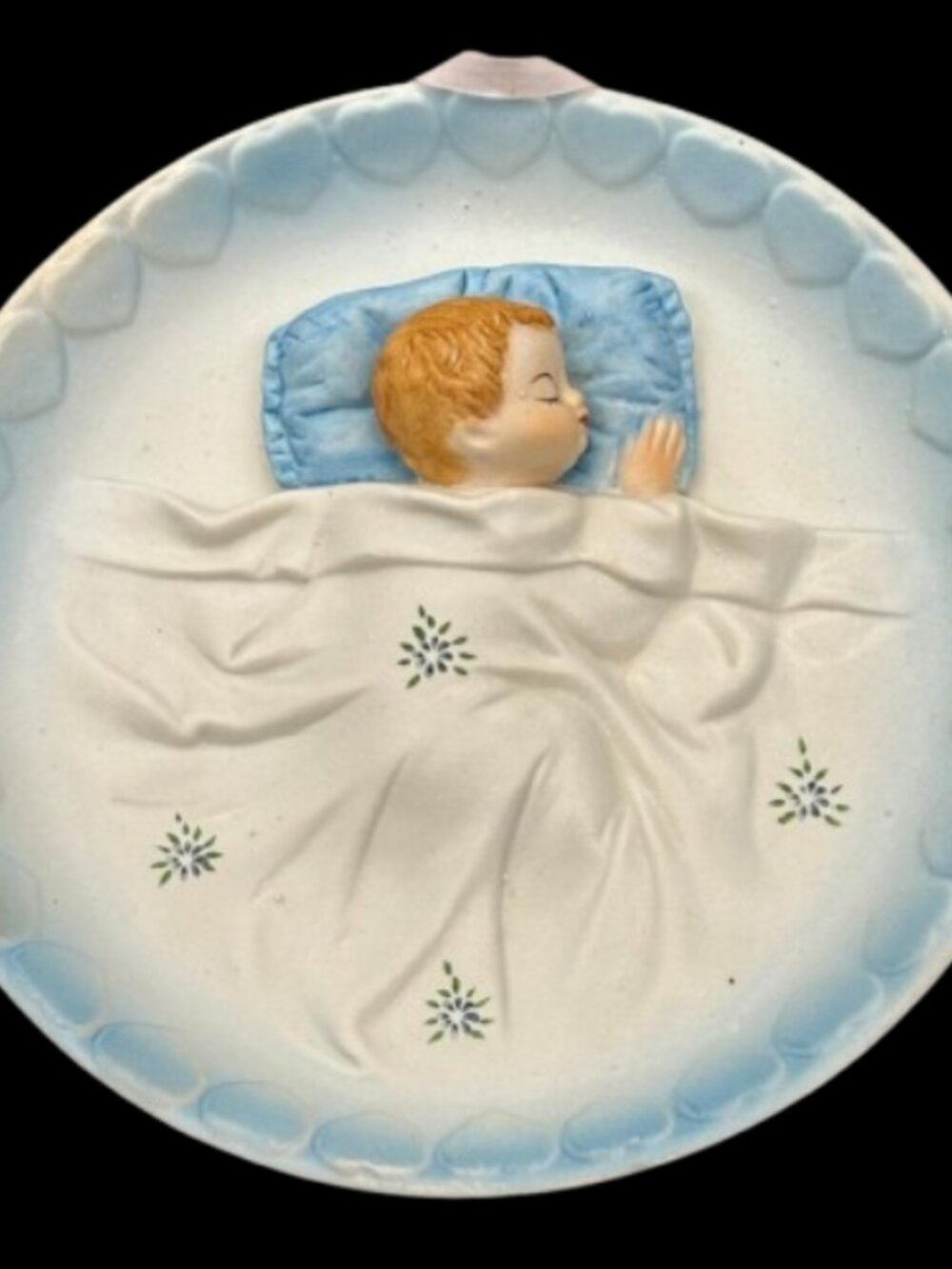 Vintage 1950's Japan Hand Painted Porcelain Bisque Baby Boy Wall Hanging 7" - Picture 2 of 4